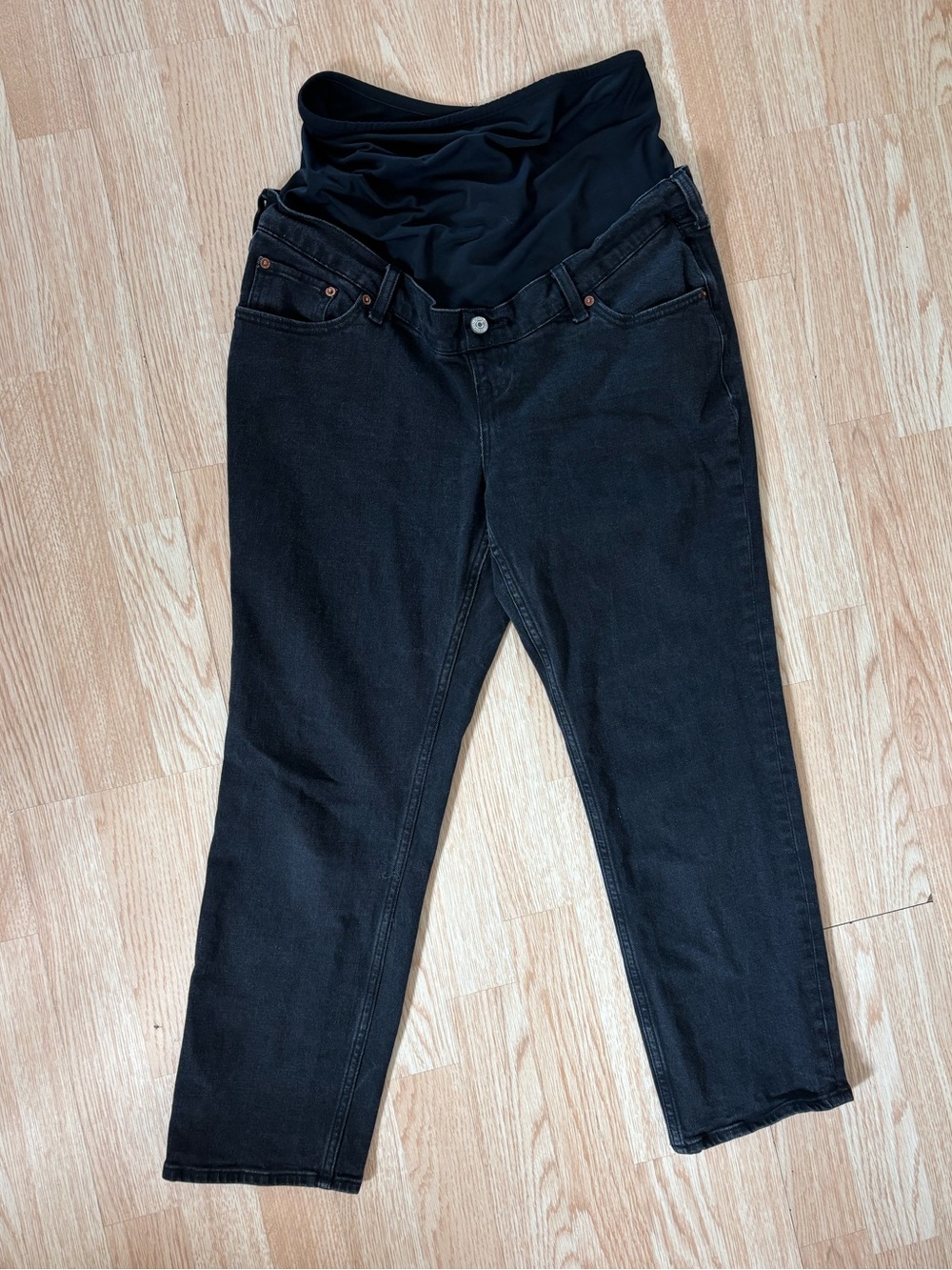Black Straight Leg Maternity Jeans with Stretch Panel